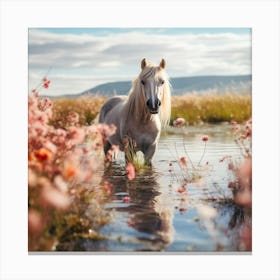 White Horse In Water Canvas Print