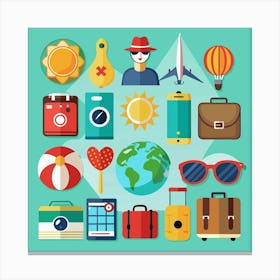 Flat Design Travel Icons Canvas Print