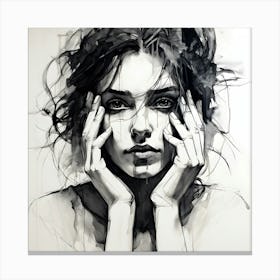 Depressed Woman Art Sketch By Csaba Fikker 5020 Canvas Print