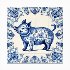 Lucky Pig Delft Tile Illustration 3 Canvas Print
