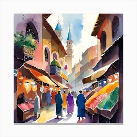 Watercolor Of A Market Canvas Print