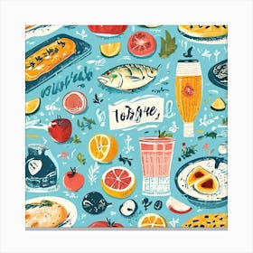 Food And Drink Seamless Pattern, Foodie Traveler A Delicious Pattern Featuring Iconic Dishes From Different Countries 1 Canvas Print