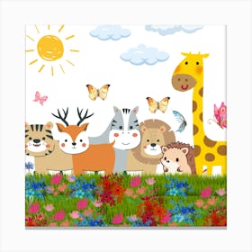 Giraffes And Animals kids Canvas Print