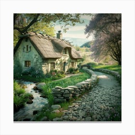 Cottage By The Stream 2 Canvas Print