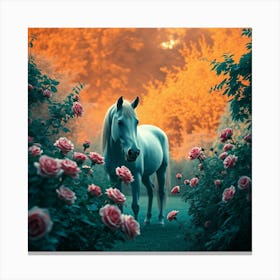 White Horse In The Garden Canvas Print