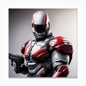 A Futuristic Warrior Stands Tall, His Gleaming Suit And Red Visor Commanding Attention 2 Canvas Print