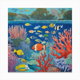 David Hockney Style: A Vibrant Coral Reef Teeming With Marine Life 2 Canvas Print