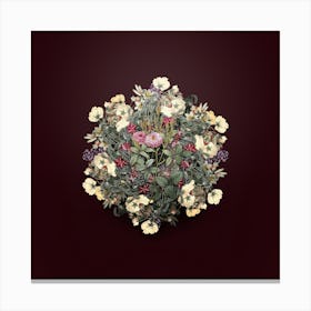 Vintage Mossy Pompon Rose Flower Wreath on Wine Red n.2209 Canvas Print