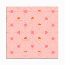 Geometric Pattern With Pink And Orange Sunshine On Light Pink Square Canvas Print