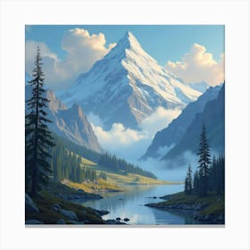 Titan In A Mystical, Watercolor Mountain Range 1 Canvas Print