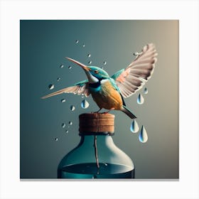 Waterdrops Kingfisher drink Canvas Print