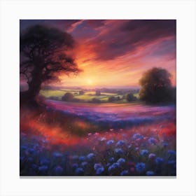 Fields of Cornflowers by Sunset Canvas Print