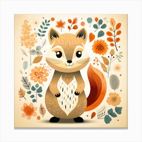 Cute Squirrel With Autumn Leaves Canvas Print