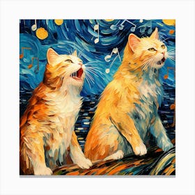 Two Cats Singing Starry Night Canvas Print