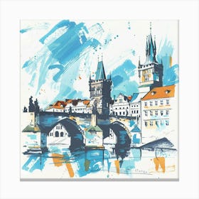 A Prague With Charles Bridge Expressive Strokes Canvas Print