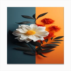 Flowers On A Blue And Orange Background Canvas Print