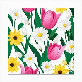 Cartoon Style Digital Painting Of An Isolated Spring Bouquet Featuring Blooming Tulips Roses And D (1) Canvas Print