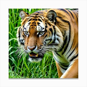 Tiger Walking In The Grass Canvas Print