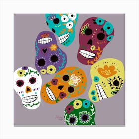 Sugar Skulls Purple Background Canvas Print