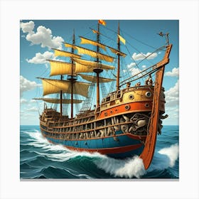 Steampunk Sailing Ship Cubism Style Canvas Print