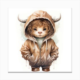 Watercolour Cartoon Yak In A Hoodie 2 Canvas Print