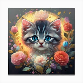 Cat With Flowers 2 Canvas Print