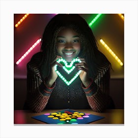 Girl Holding A Glowing Heart Canvas Print