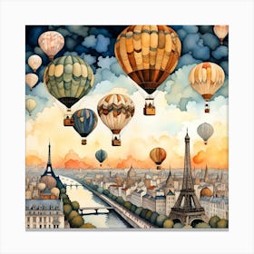 Paris Hot Air Balloons Watercolor Canvas Print