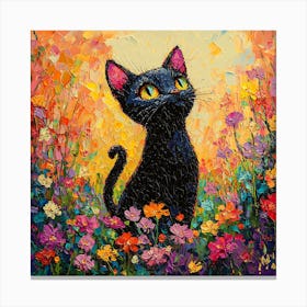 Black Cat In Flowers Canvas Print