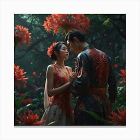 Asian Couple In The Forest Canvas Print