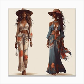 Women's silhouettes in boho style 2 Canvas Print