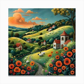 Russian Countryside, Naive, Whimsical, Folk 1 Canvas Print