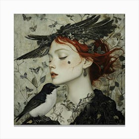 Woman With A Bird Canvas Print