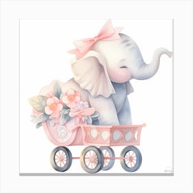 Baby Elephant In Carriage - nursery decor, baby girl Canvas Print