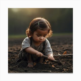 Little Girl Playing In The Dirt Canvas Print