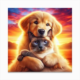 Golden Retriever And Cat 5 Canvas Print