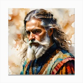 Old Man With Long Hair In Traditional Costume Canvas Print