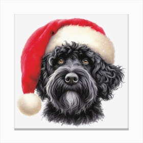 Black Poodle In Santa Hat Leinwandbild