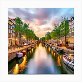 Amsterdam Canal Summer Aerial View Painting 3 Canvas Print