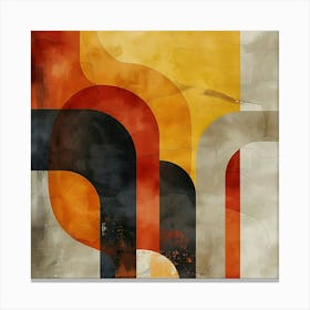 Abstract Artwork With Orange Yellow Red And Black Curved Shapes On A Textured Beige Background Canvas Print