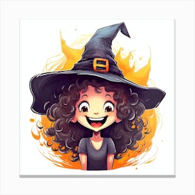 Cute Witch Girl In A Witch Hat Canvas Print