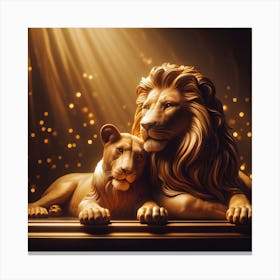 Golden Lion And Cub Canvas Print