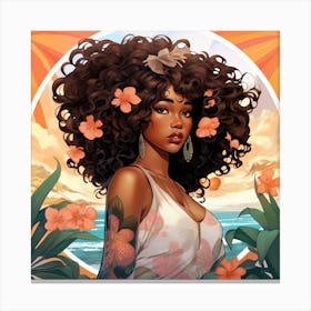 Afro Girl With Flowers Canvas Print
