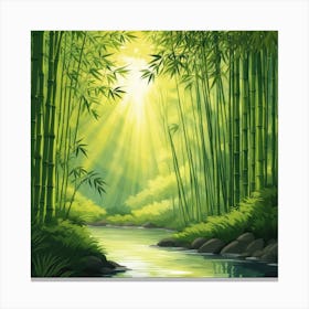A Stream In A Bamboo Forest At Sun Rise Square Composition 388 Canvas Print