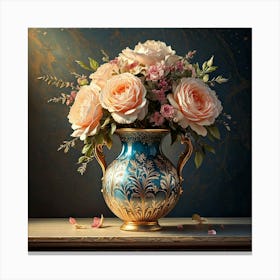 Firefly Vase, Roses, Peonies, Digital Art, Soft Lighting, Rich Colors, Floral Patterns, Intricate De (10) Canvas Print