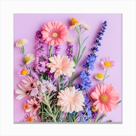 Bouquet Of Flowers In A Lilac Background Canvas Print