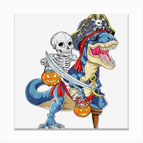 Pumpkin Skeleton Riding Dinosaur Halloween Boy Girl Kids Canvas Print