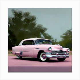 Pop Art, Textured canvas, pink classic retro car limited edition 1/4 Canvas Print