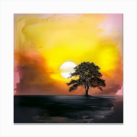 Sunset With A Tree Canvas Print