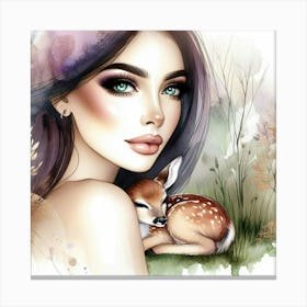 Girl With A Deer Canvas Print